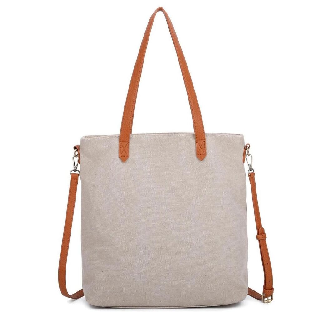 Ampere Women's tan canvas bag with vegan leather straps